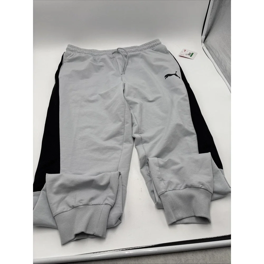 PUMA Stretchlite Size Large Platinum Gray with Black Side Logo Men's Sweat Pants